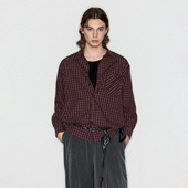 Deep Rain英伦风复古文艺简约翻领高级感暗红色格子衬衫