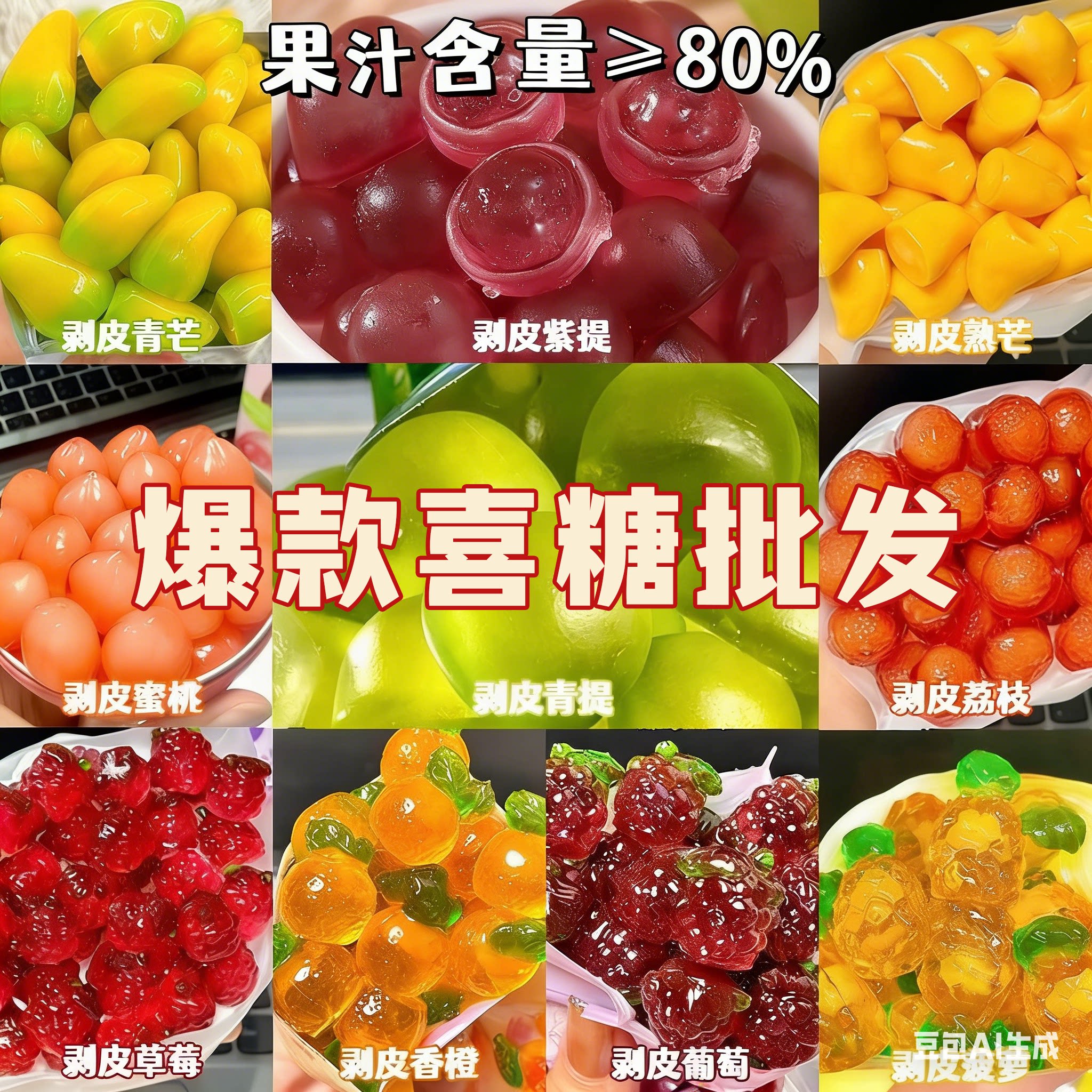 4D剥皮软糖网红高颜值夹心水果果汁橡皮糖儿童混合婚庆喜糖果批发