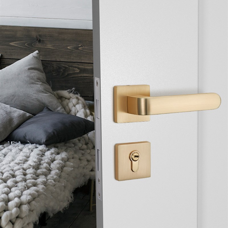 定制家用静音实心锌合金实木门锁简约室内房门锁分体执手机械锁具