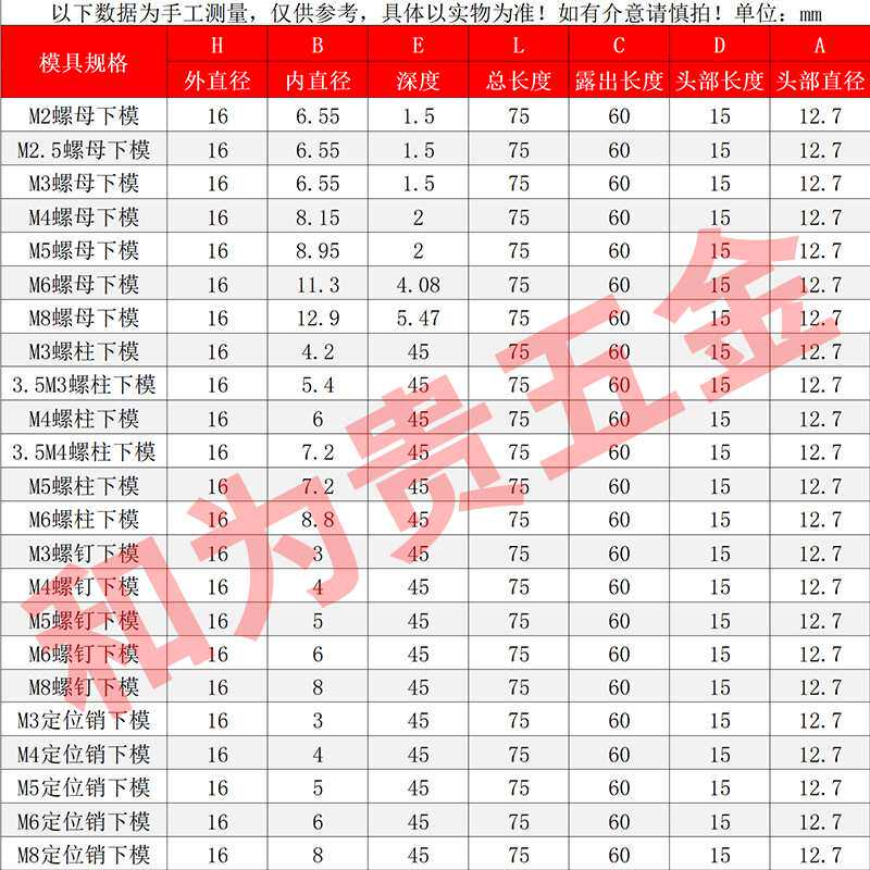 压铆模具压铆螺母压铆螺柱压铆螺钉定位销冲头液压压铆机下模配件