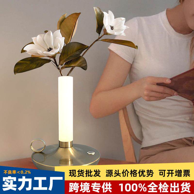 北欧轻奢花瓶台灯客厅卧室创意插花水养真花充电小夜灯温馨氛围灯