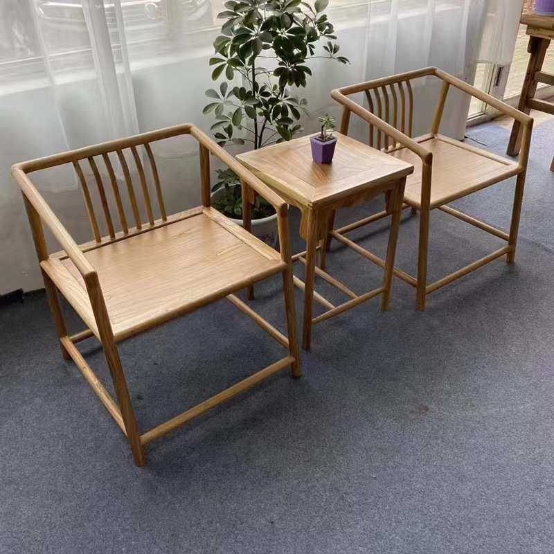 新中式实木圈椅老榆木简约禅意太师椅三件套茶椅子主人椅明式家具