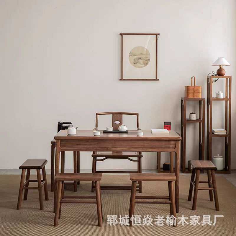 新中式老榆木小茶桌椅茶室泡茶台简约小户型茶几禅意写字书法桌
