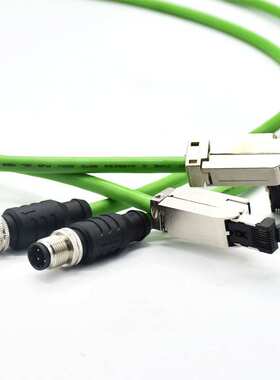 信号传输接头 M12 D扣转RJ45工业以太网连接器PUR绿色网线接口