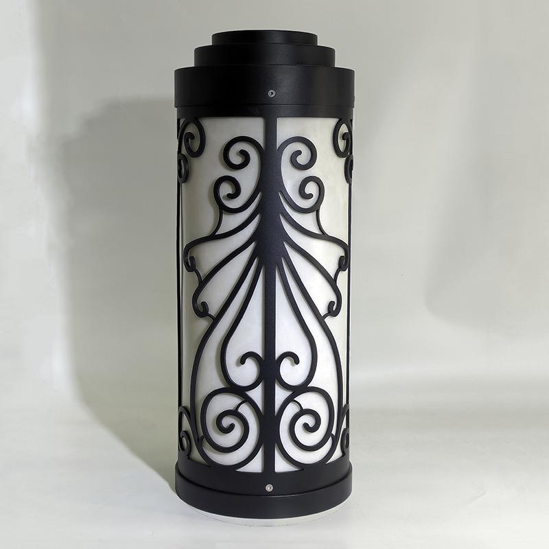 户外新中式柱头灯仿云石圆形柱头灯园林景观灯庭院墙壁路灯灯具