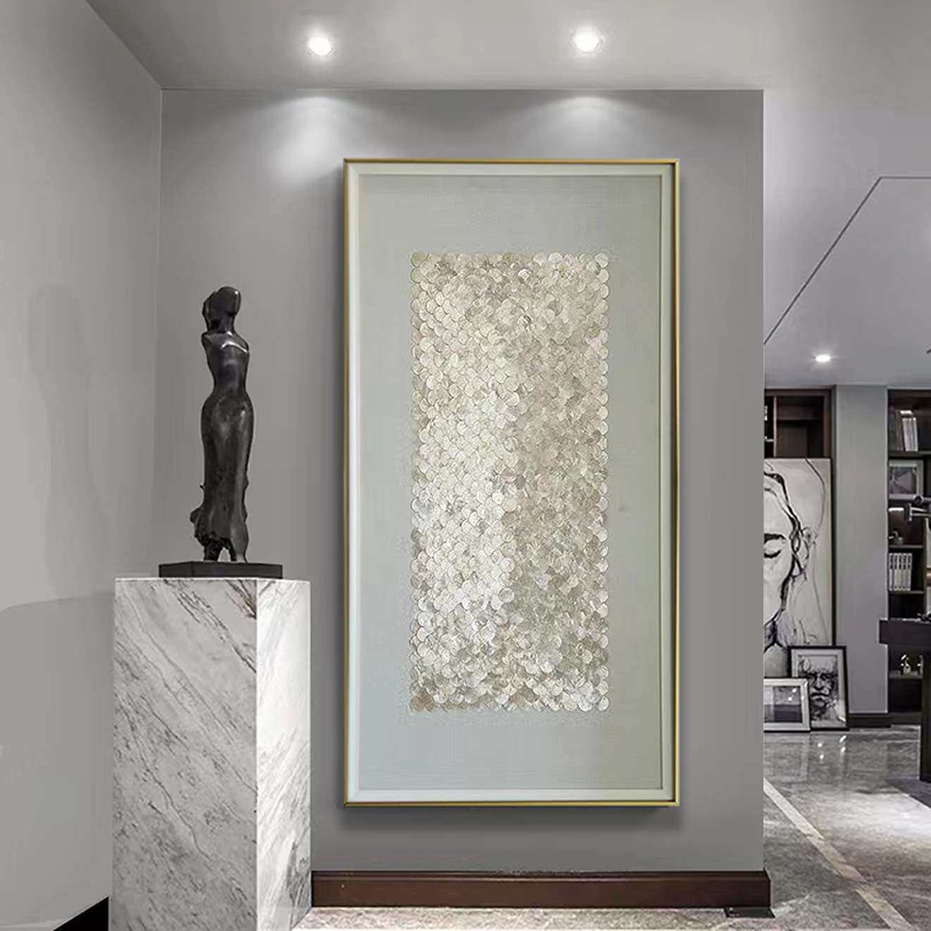现代轻奢贝壳装饰画玄关客厅走廊立体挂画手工拼贴长方形酒店高档