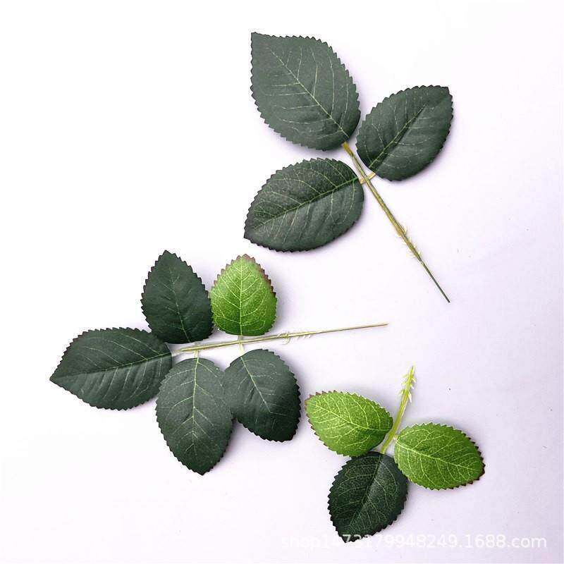仿真三叉丝印玫瑰叶丝网花玫瑰花射骨叶仿真叶子玫瑰三叶布叶子