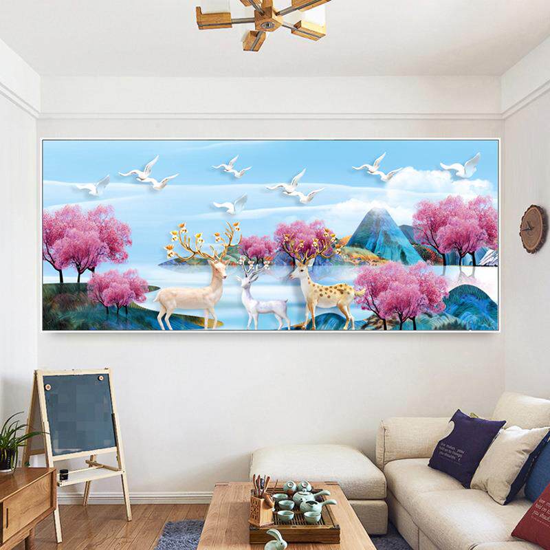 2018新款麋鹿钻石画满钻5d贴钻石绣客厅卧室点钻砖石画风景十字绣