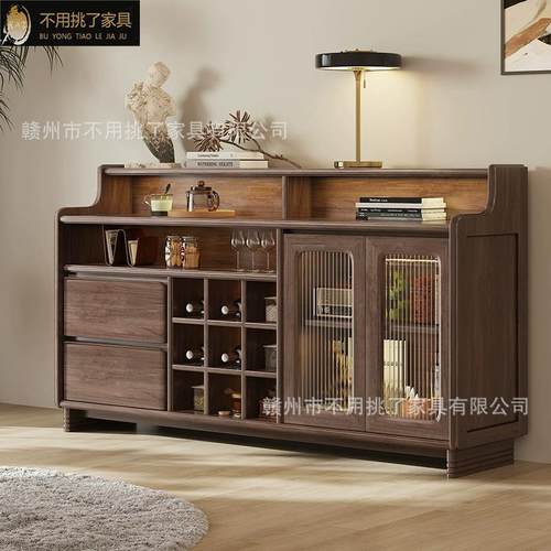 中古风胡桃木全实木餐边柜现代简约小户型收纳柜餐厅多功能储物柜