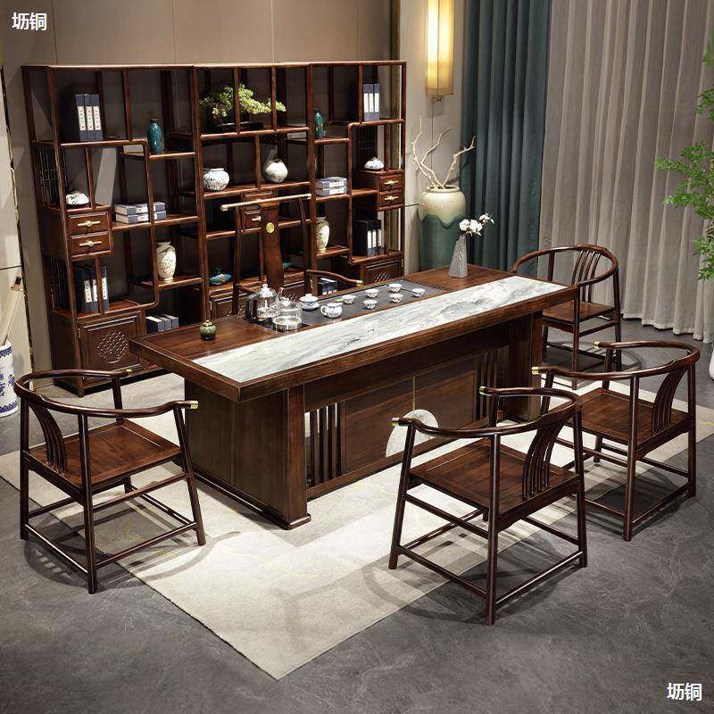 茶新中式花梨木老板办公桌茶桌一体两用实木茶具茶台一整套