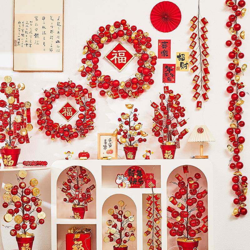 2025新年装饰挂件过年元宝鞭炮串花环蛇年春节挂饰节日布置装饰品