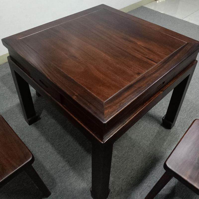 胡桃木八仙桌中堂四方桌老式棋牌桌多功能方形黑胡桃木原木餐桌椅
