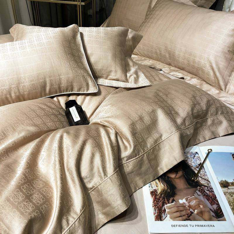 轻奢简约风100支长绒棉全棉提花四件套欧美式纯棉贡缎被套1.8床笠