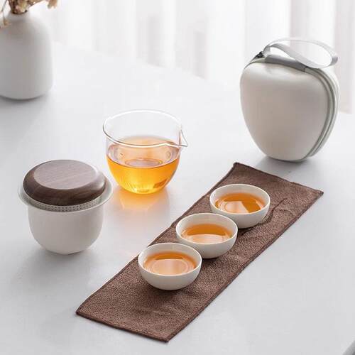 快客杯旅行茶具套装简约纯色便携式一壶三杯户外露营随身茶壶茶杯