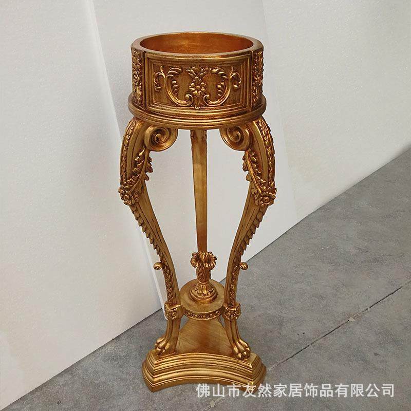 1.14米欧式金色复古雕花落地花盆高档装饰架客厅花几摆件出口品质