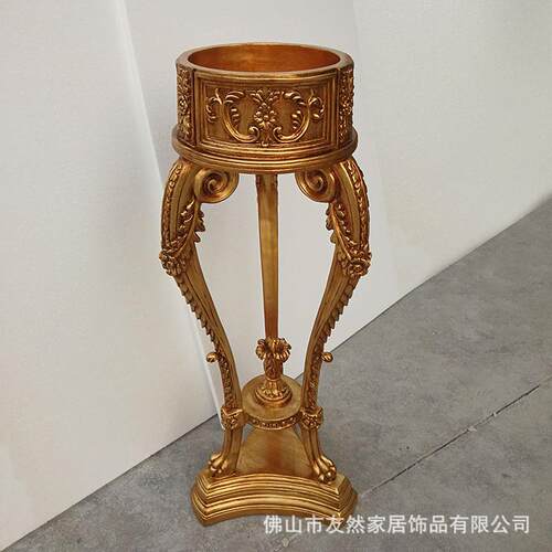 1.14米欧式金色复古雕花落地花盆高档装饰架客厅花几摆件出口品质