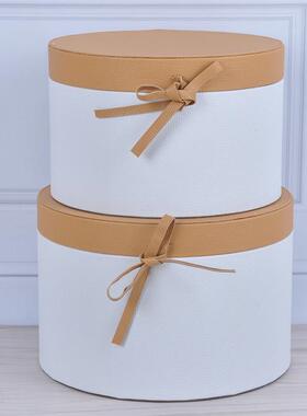 白色皮质圆形收纳盒绑绳装饰储物盒样板房衣帽间家居装饰摆件