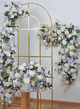 新款紫色玫瑰婚庆花艺婚礼背景舞台装饰花排拱门橱窗展厅布置假花