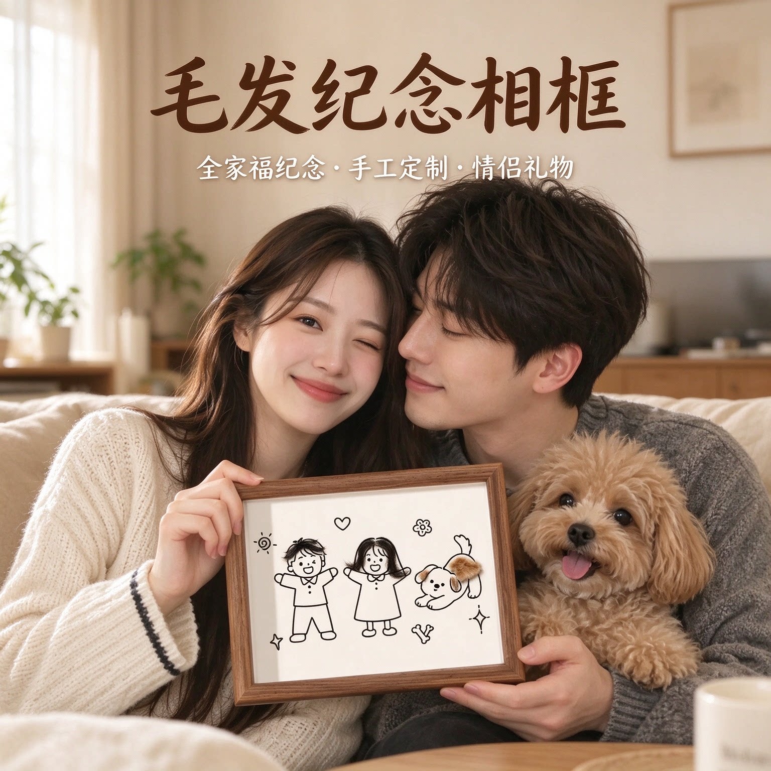 情侣猫狗毛发相框手工摆件礼物