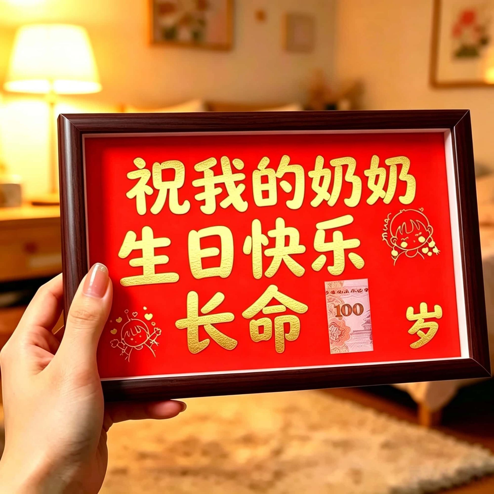 长辈生日长命百岁暖心相框摆台