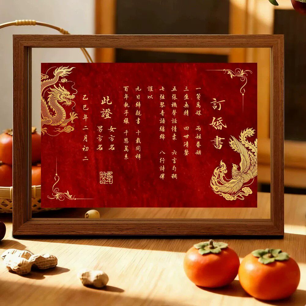 中式龙凤喜字木质婚庆纪念相框
