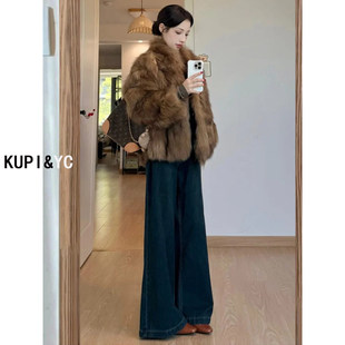 加绒加厚阔腿牛仔裤女2025冬季新款高腰显瘦宽松垂感小个子直筒裤