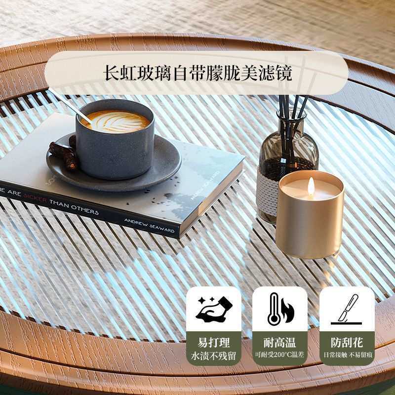 复古法式茶几客厅大小圆形组合实木家用高级小户型古风白蜡木茶桌