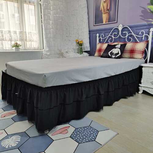 法式蕾丝床裙黑色赫本复古风弹力床围Elastic Ruffles Bed Skirt
