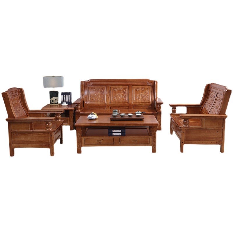 实木沙发组合客厅中式木质沙发 经济型农村香樟木耐用老式木沙发