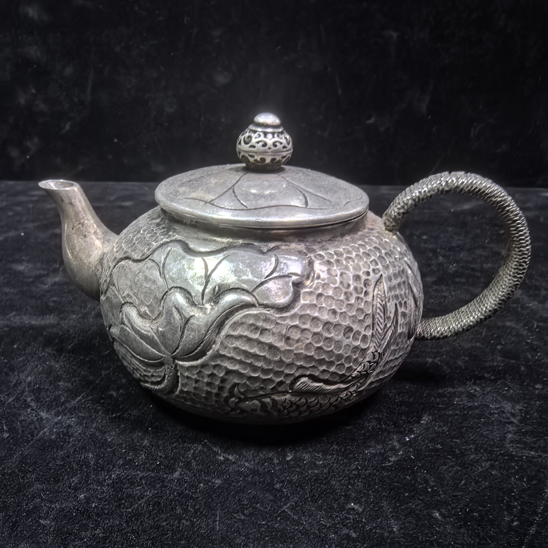 仿古做旧复古纯铜镀银茶壶 铜摆件工艺品文创市集套装收藏摆件