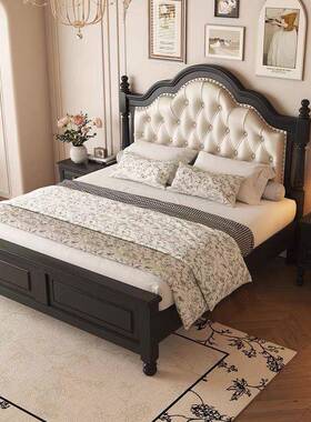 美式复古式IYC实木床床头软包黑色.轻奢法床18双人床1.物5主卧储