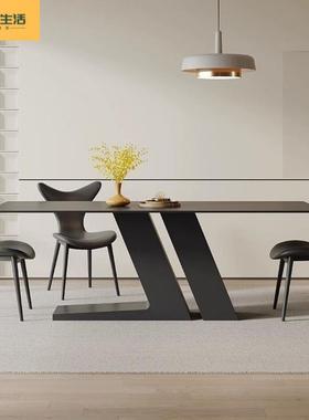 DBQ黑色小岩板餐桌合现代椅简约家用组户型客厅奶油风饭桌长方形