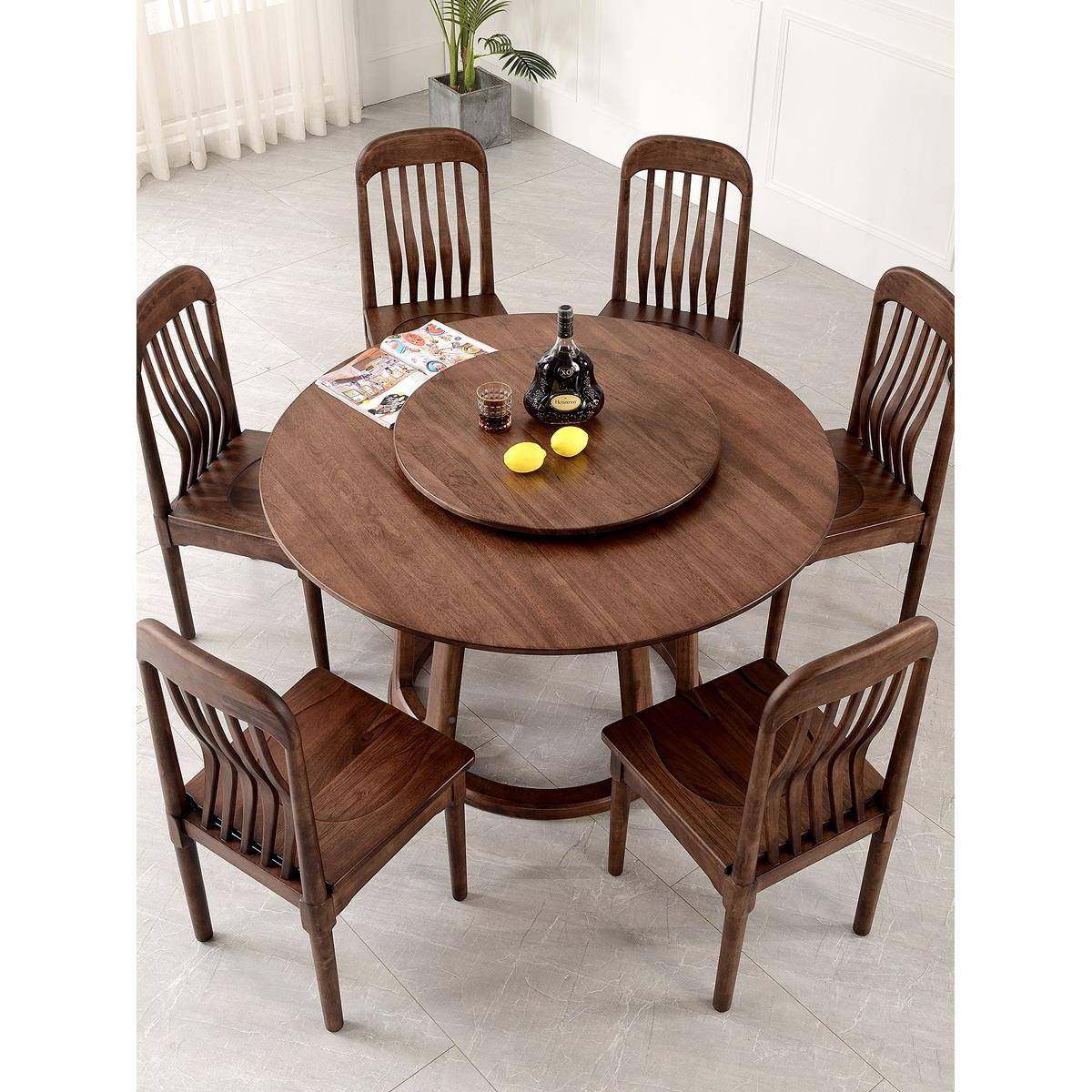 黑胡桃木圆约桌现代简全实木家户用小型圆形餐cz-801桌餐椅组合带,商业/办公家具,餐桌椅系列,淘宝优惠券,粉丝福利购,淘宝优惠卷
