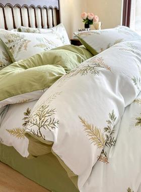 田园风洗棉麻AL101120四件套水A类双层单纱床被套三件套床学生宿
