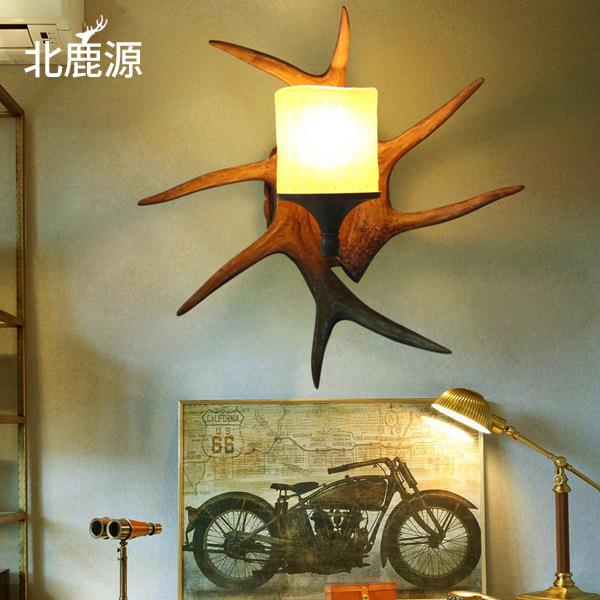 灯鹿角壁客灯美式古厅餐厅走廊813过道壁民宿小木屋灯具树脂壁复