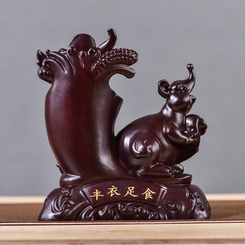 黑檀十生肖子二鼠木雕L笔筒意创94541实用木质笔桶装笔复古桌面摆
