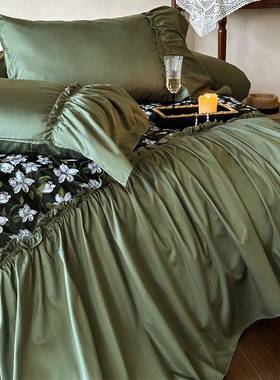 欧式复XM古立体浮雕大提边长床绒棉四件花套纯棉花被套单床裙