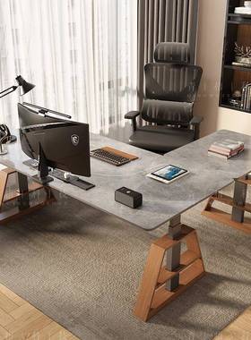 角电动升降桌腿电脑桌老板转台裁式公桌GUCL型家用拐办角皮书桌总
