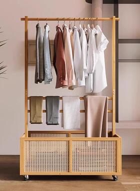 楠竹加FVI粗挂衣卧架落地室可移动功衣篓衣架子室内轻奢脏多能衣