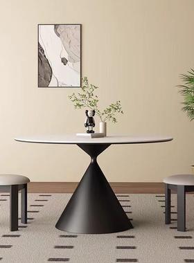 法式谈桌岩小板圆形餐桌纯白色现代简约XOC圆桌户型家用饭桌组椅