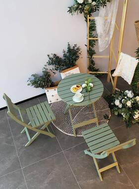 包邮折叠桌餐桌实木免ZM031安装椅组便携阳台合木制圆桌习书桌花