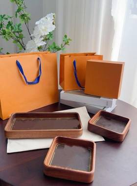 胡桃木方钵果盘家用叠木托创CVB意实收纳甜点干果盘方盘形可堆水