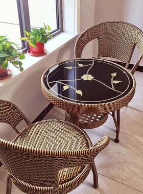 客藤椅三件套阳台桌休闲椅户C166外椅厅藤桌椅子茶几转椅圆五件套