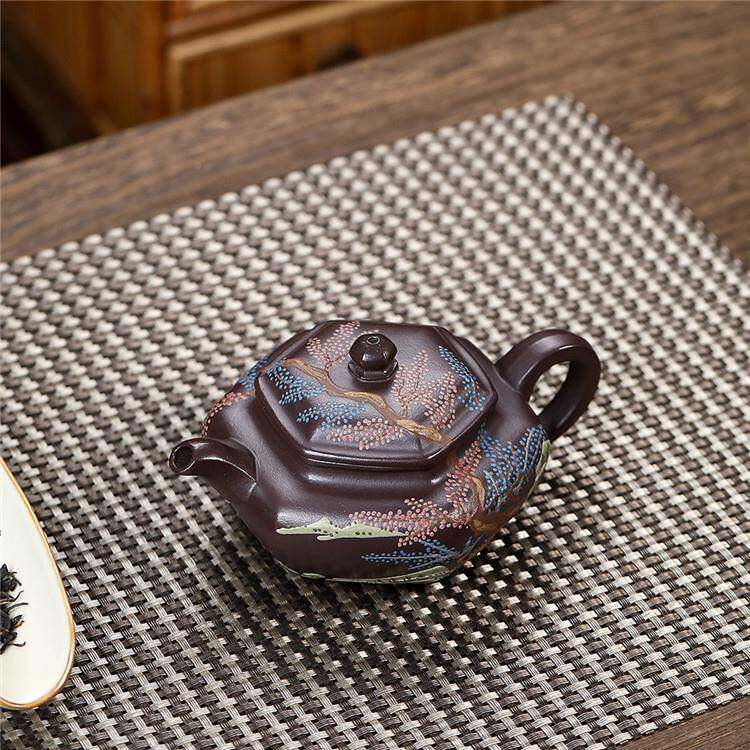 泥绘六方仿宜兴原FXM紫古泥手工用功夫紫家砂茶壶茶矿具
