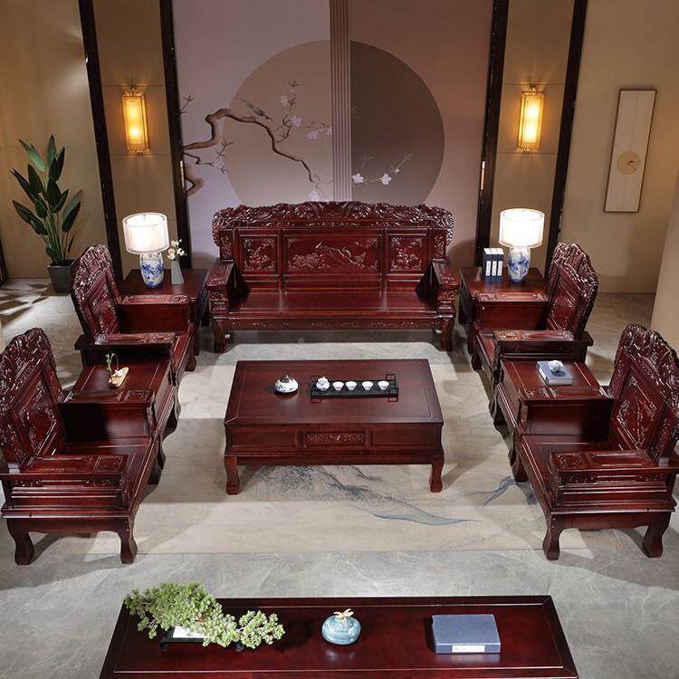 椿木全实木发23茶电视柜组合中式客厅家沙用冬夏红两几用古典农村