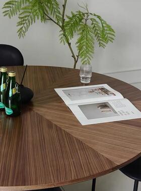 古木圆形餐桌家用小风户型中圆桌法式复古简约桌子餐85226桌实椅