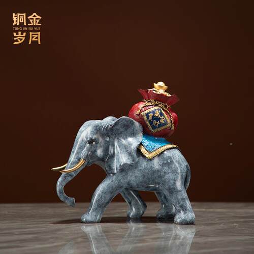 铜艺坊吉祥送宝吸大象铜摆件财福铜电视柜REX博古架壁龛装饰吸象