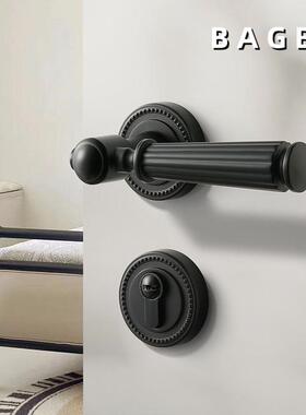 室门锁黑色内机械美房间式黑色A8-3木门卧门把手法式家用分体室磁