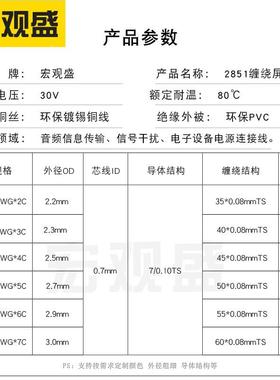 2外径音频线8TYH细51-0awg25467芯黑色灰色带缠绕屏蔽信号线