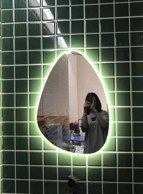 V5卫触ENG生间摸屏化妆镜不规则异浴形浴室镜led水滴形室智能镜子